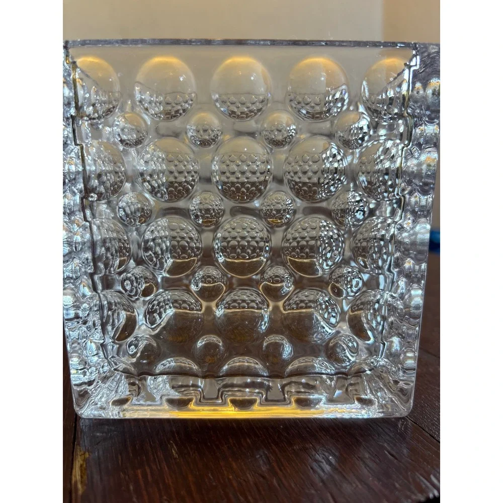 Clear Glass Square Bubble Cube Vase Textured Hobnail Candle Holder 4.75 Inch